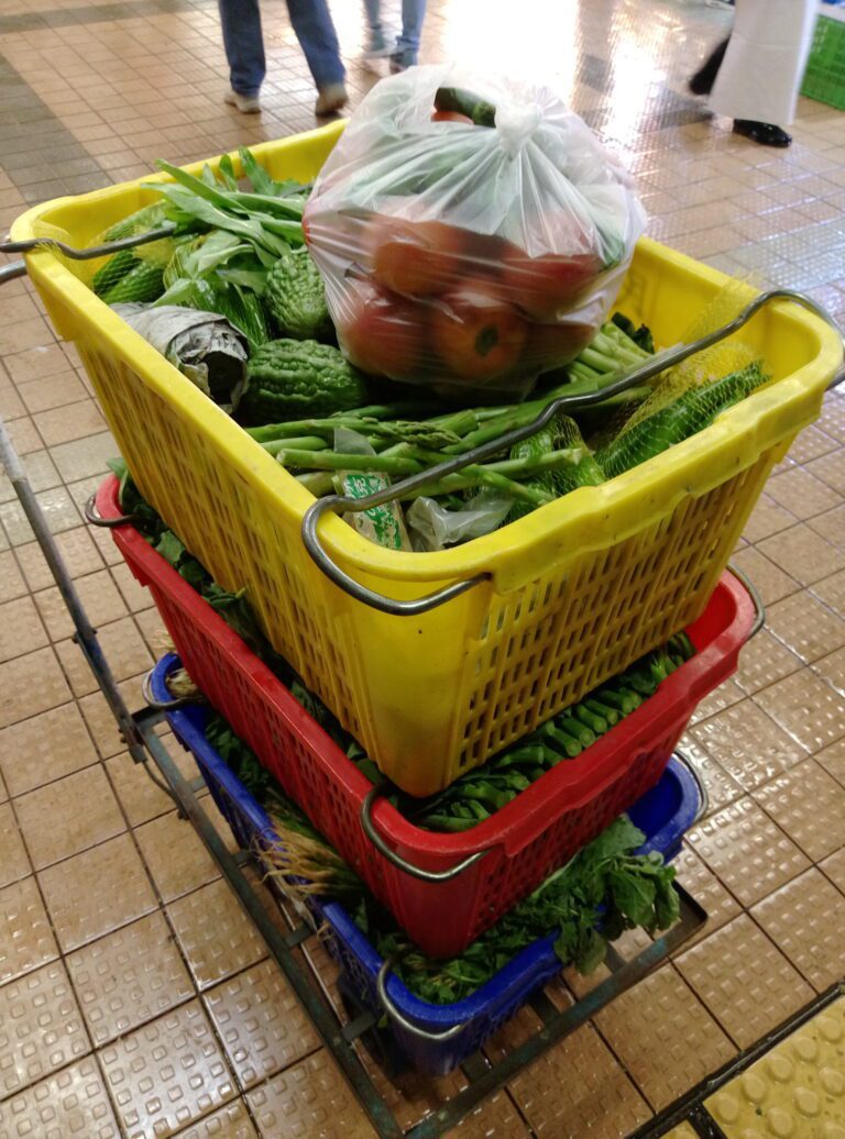 Baskets of vegetables collected from the wet markets